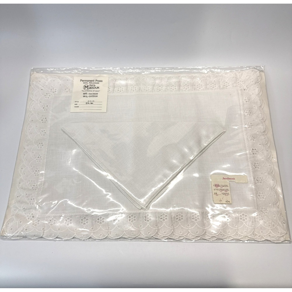 Vintage Matouk Placemats & Napkin White Floral Embroidered 8 Piece Set